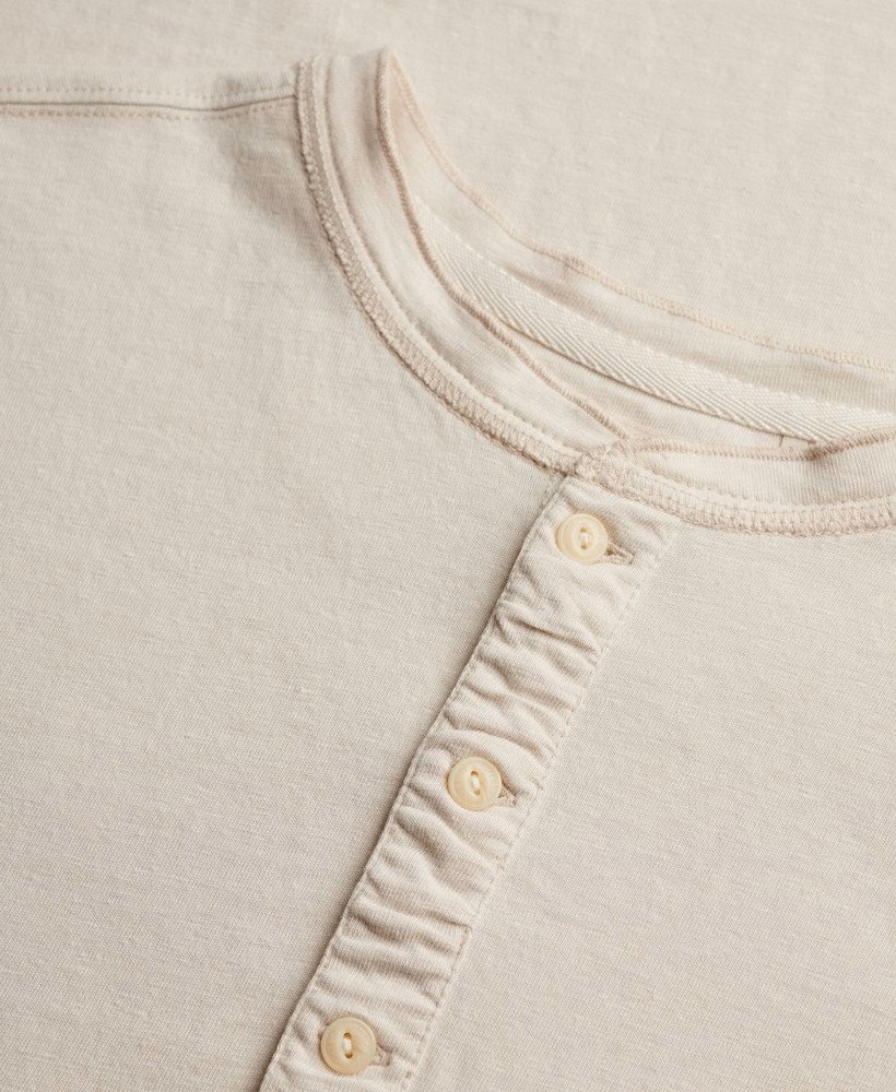Camiseta Henley clássica de manga curta em algodão e linho