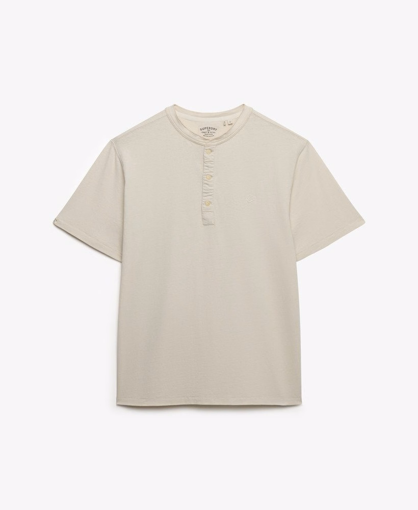 Camiseta Henley clássica de manga curta em algodão e linho