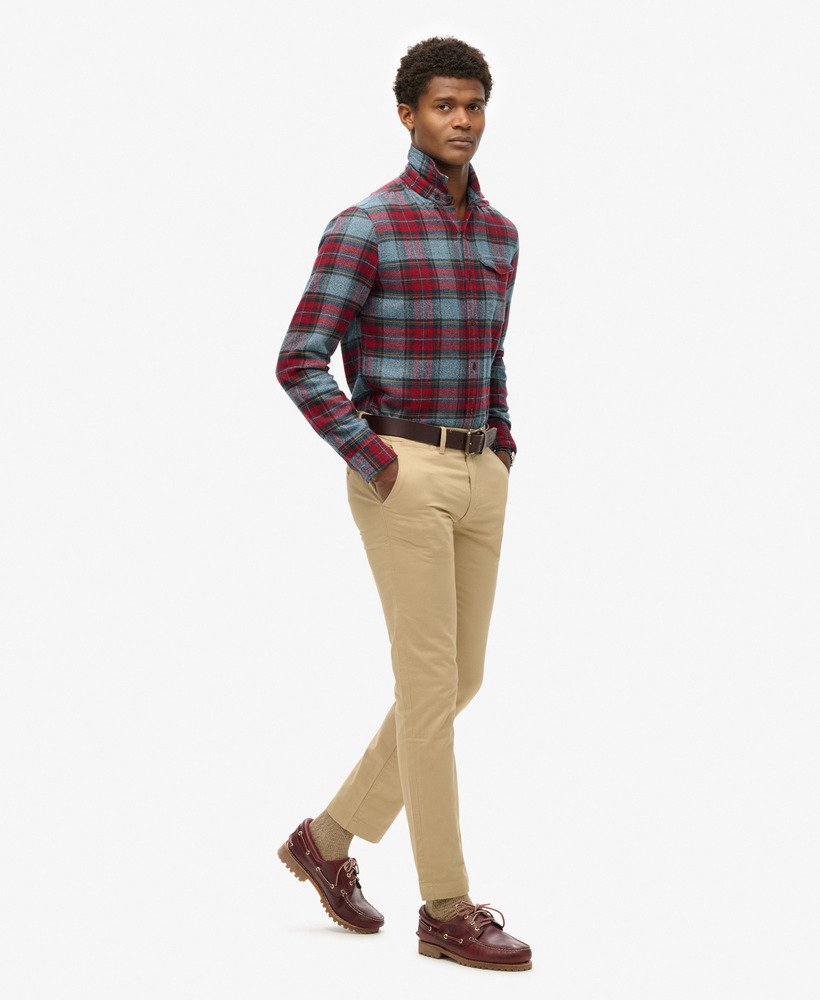 calças chino slim tapered stretch na cor bege shaker.