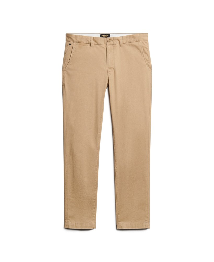 calças chino slim tapered stretch na cor bege shaker.