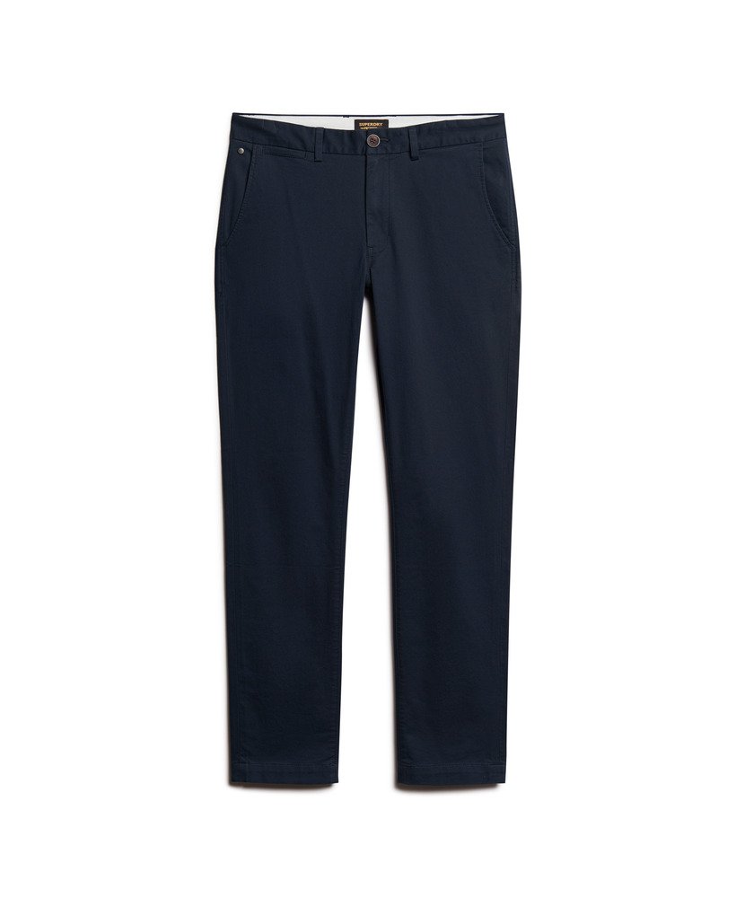 calça chino slim tapered stretch na cor azul marinho eclipse.