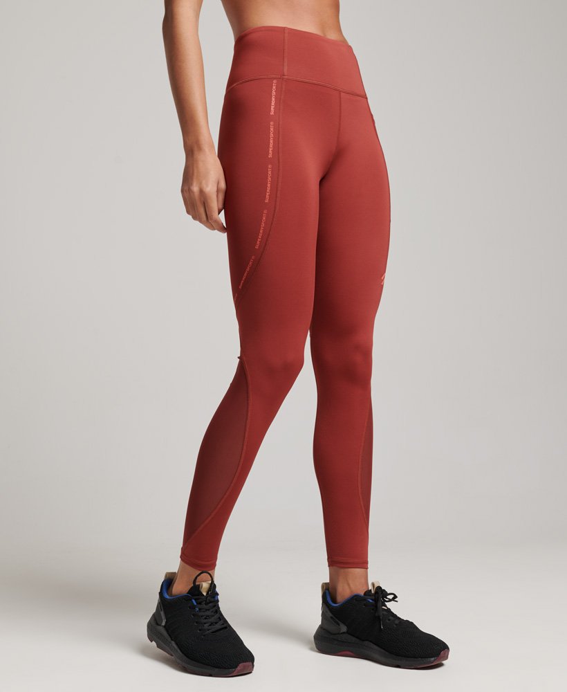 calça legging active mesh full length tight na cor marrom tijolo.