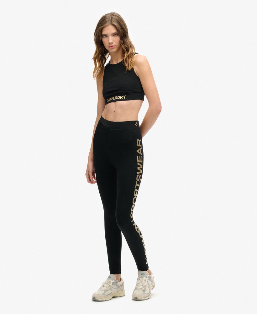 calça legging esportiva de cintura alta em pretobronze