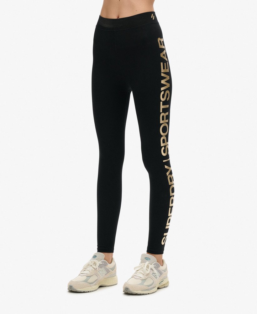 calça legging esportiva de cintura alta em pretobronze