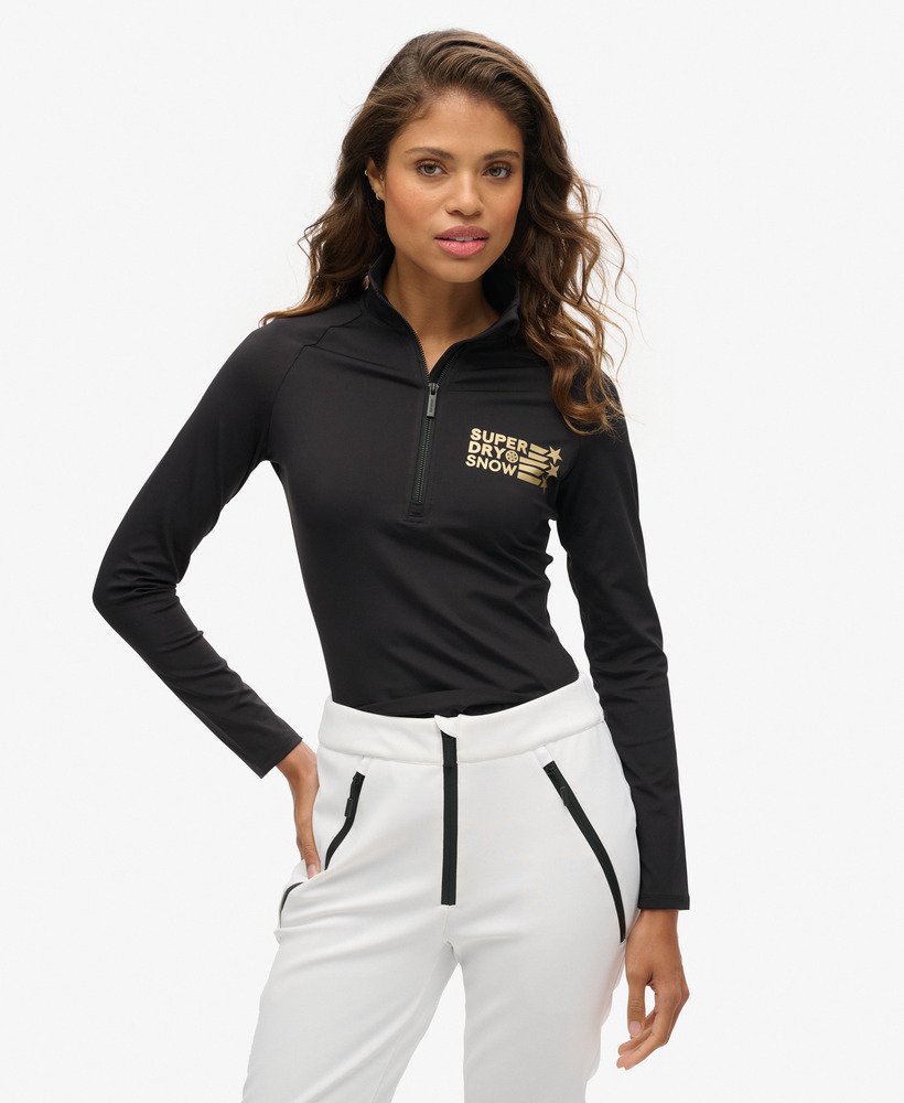 camiseta térmica ski logo com meio zíper na cor preta.