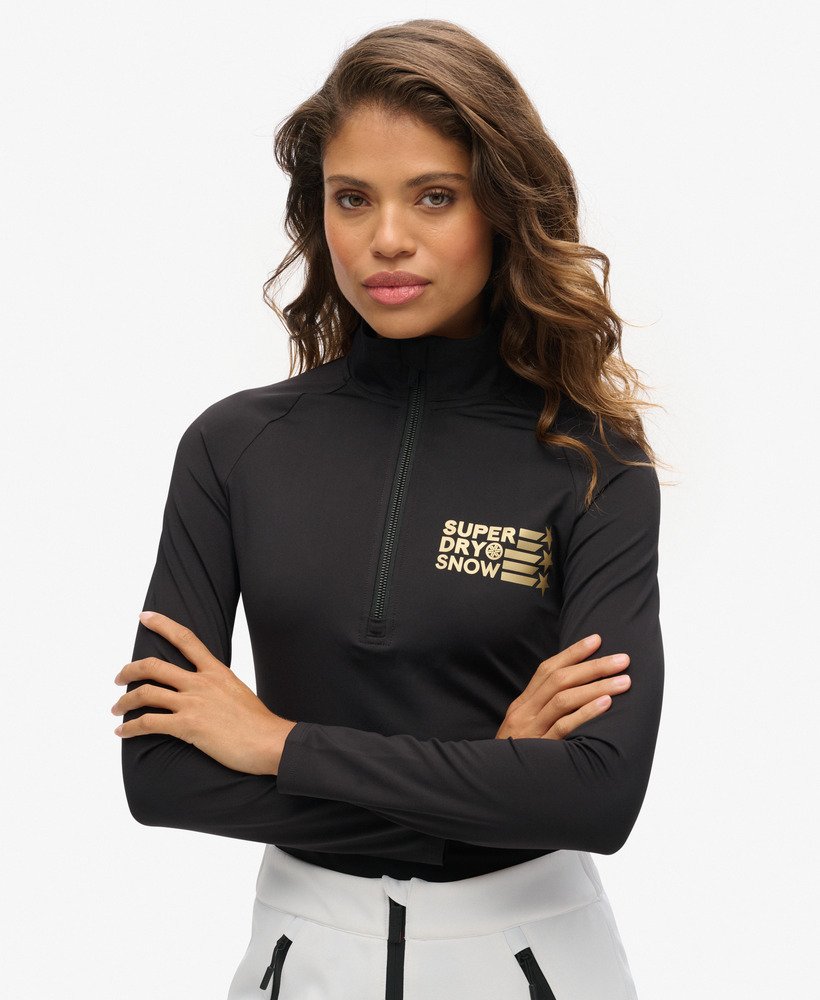 camiseta térmica ski logo com meio zíper na cor preta.