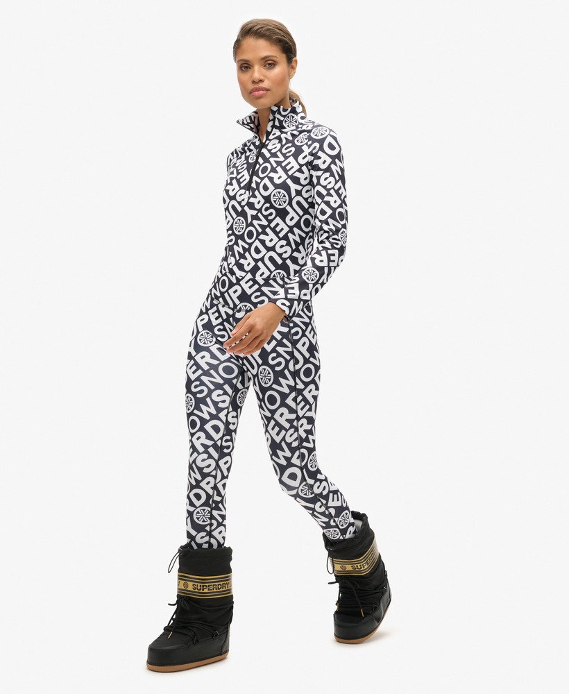 legging térmica para esqui na cor preta com monograma da superdry