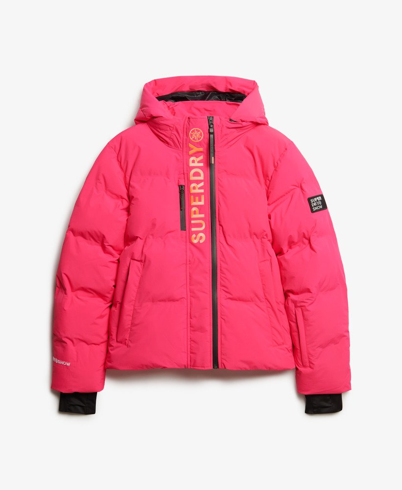 jaqueta puffer boxy com capuz para esqui na cor rosa hiper fire.
