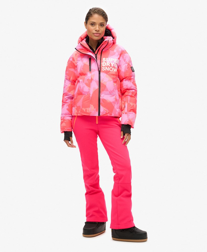 jaqueta puffer boxy com capuz para esqui na cor brush camo coral