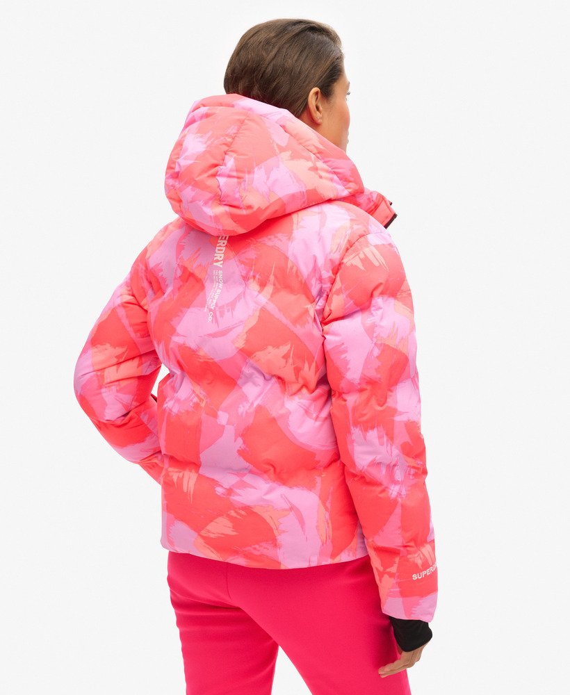 jaqueta puffer boxy com capuz para esqui na cor brush camo coral