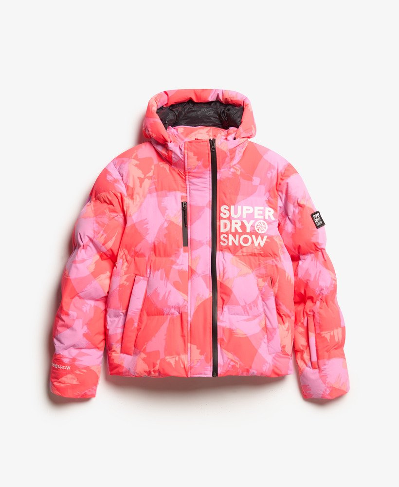 jaqueta puffer boxy com capuz para esqui na cor brush camo coral