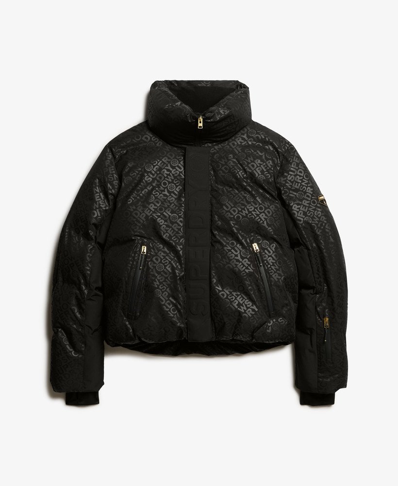 jaqueta puffer ski slalom em superdry monogram black luxe
