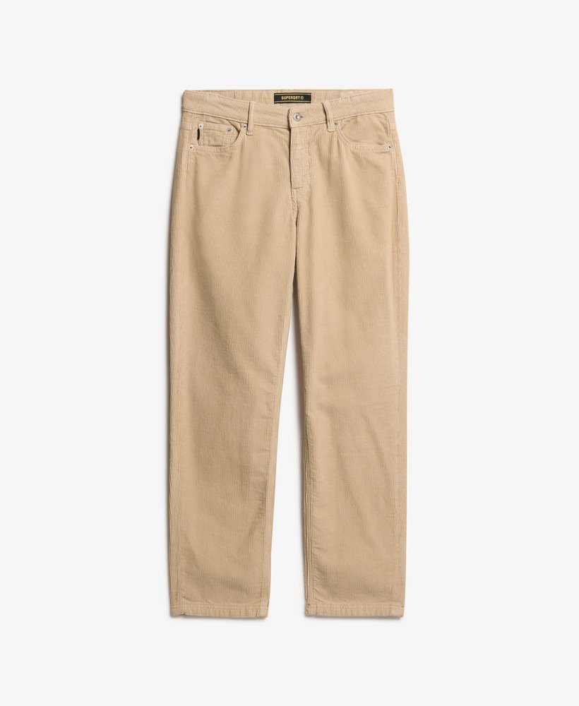 calça de veludo cotelê de perna reta na cor bege peyote