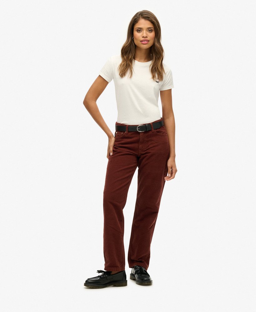 calça de veludo cotelê de perna reta na cor marrom vison