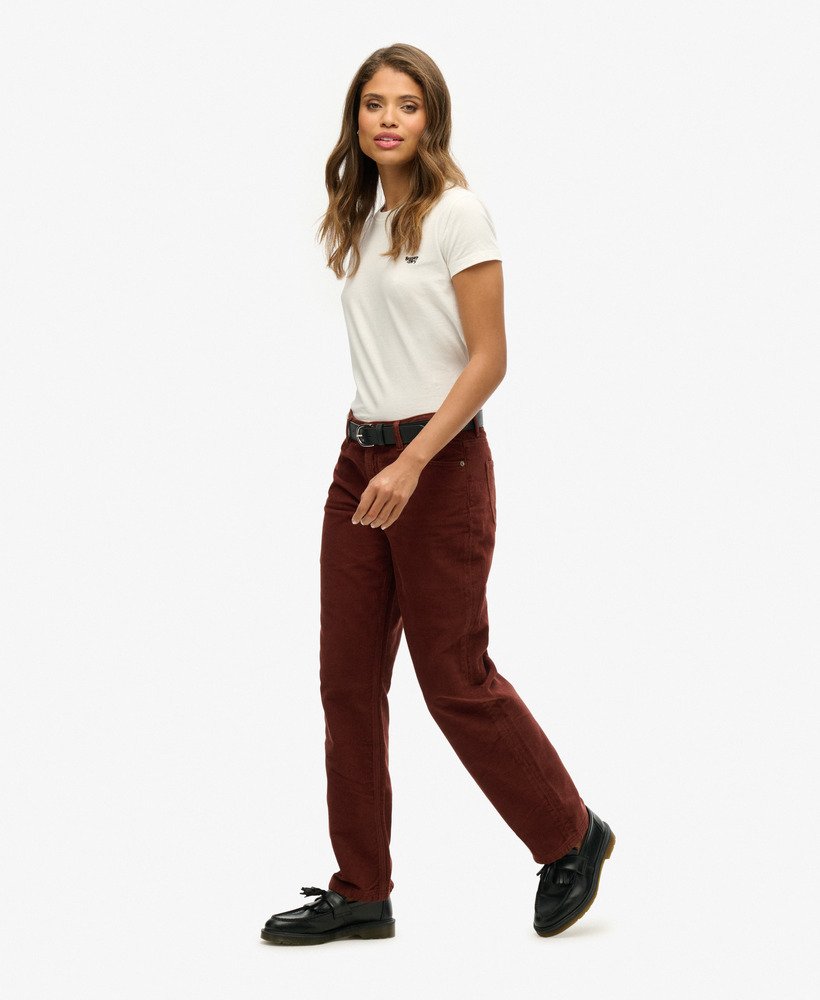 calça de veludo cotelê de perna reta na cor marrom vison