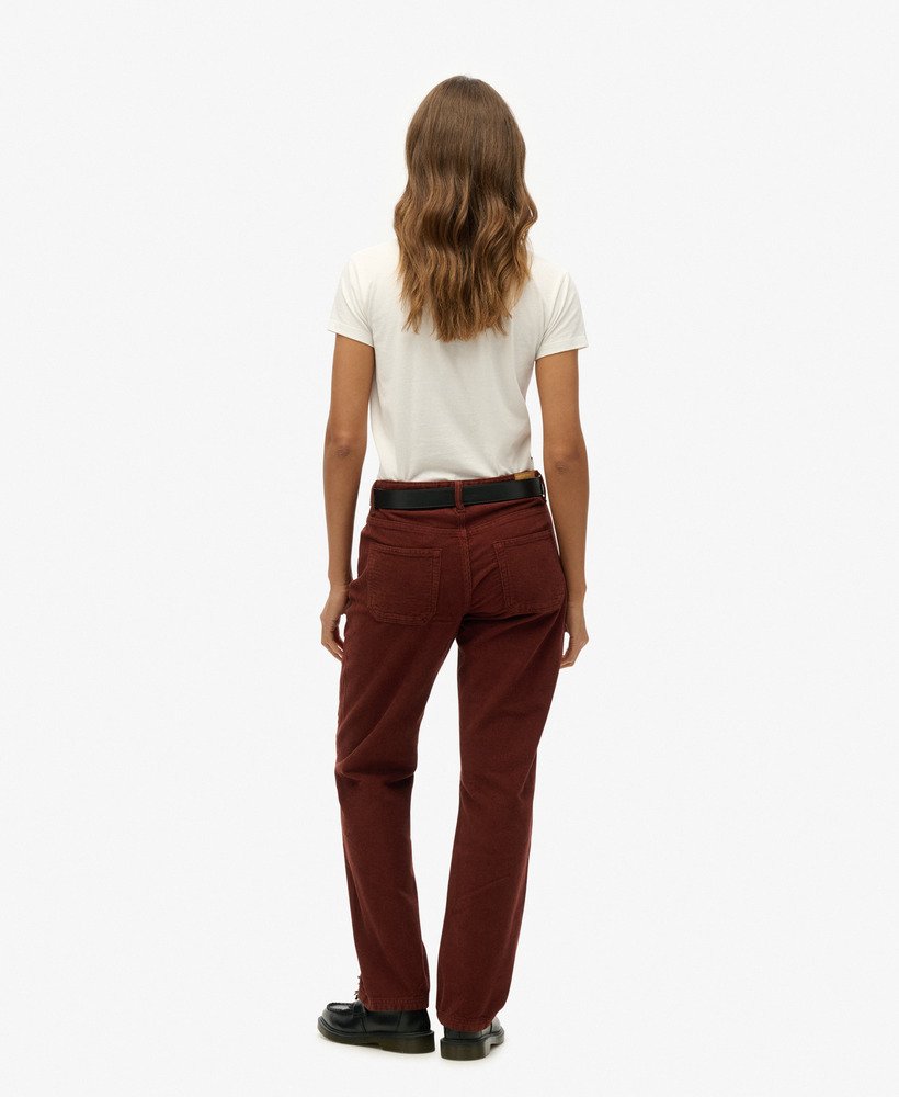 calça de veludo cotelê de perna reta na cor marrom vison