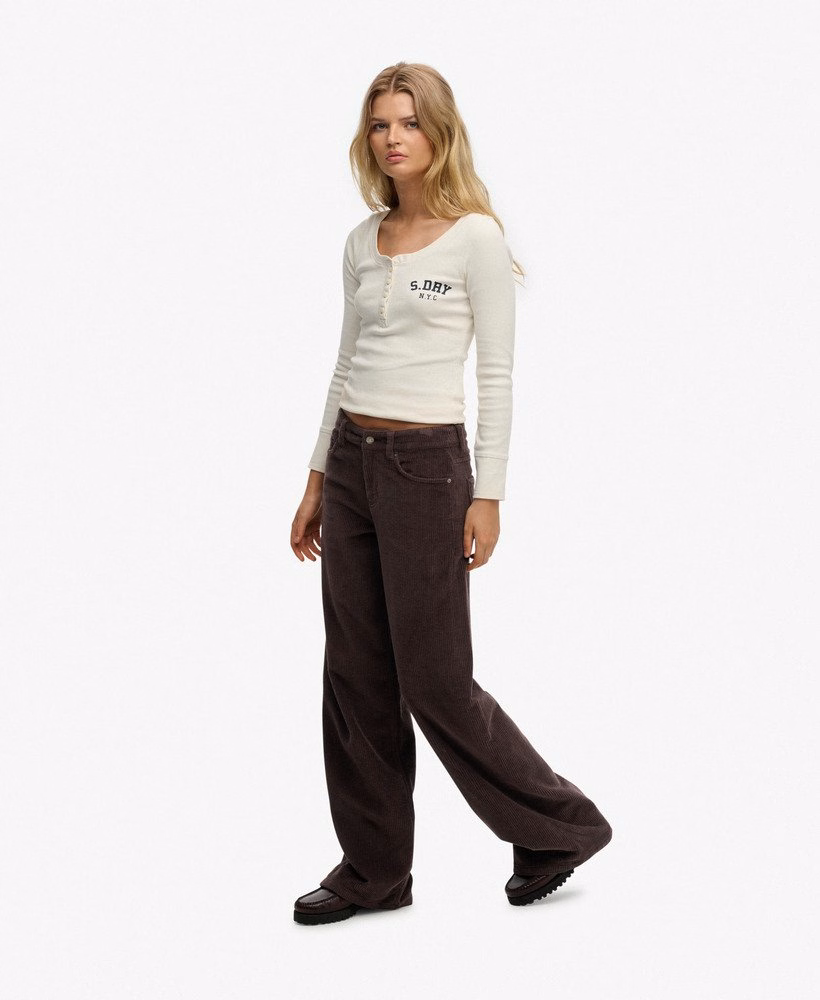 Calça de veludo cotelê jumbo folgada de cintura média