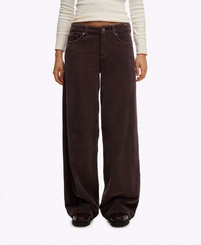 Calça de veludo cotelê jumbo folgada de cintura média