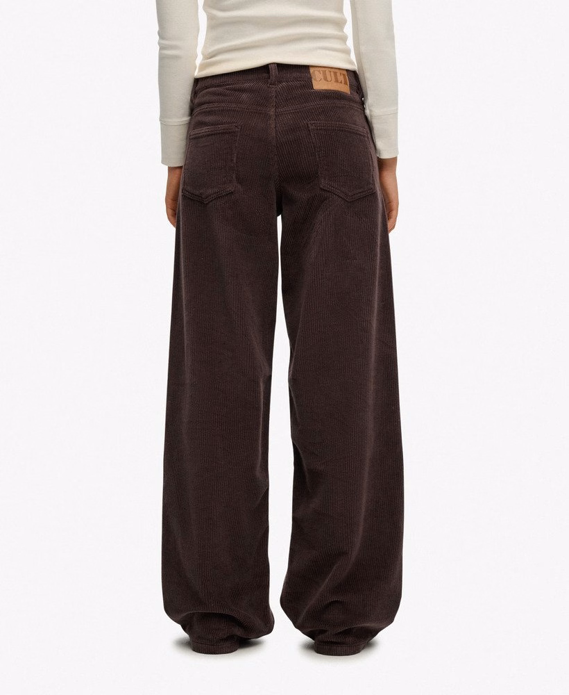 Calça de veludo cotelê jumbo folgada de cintura média