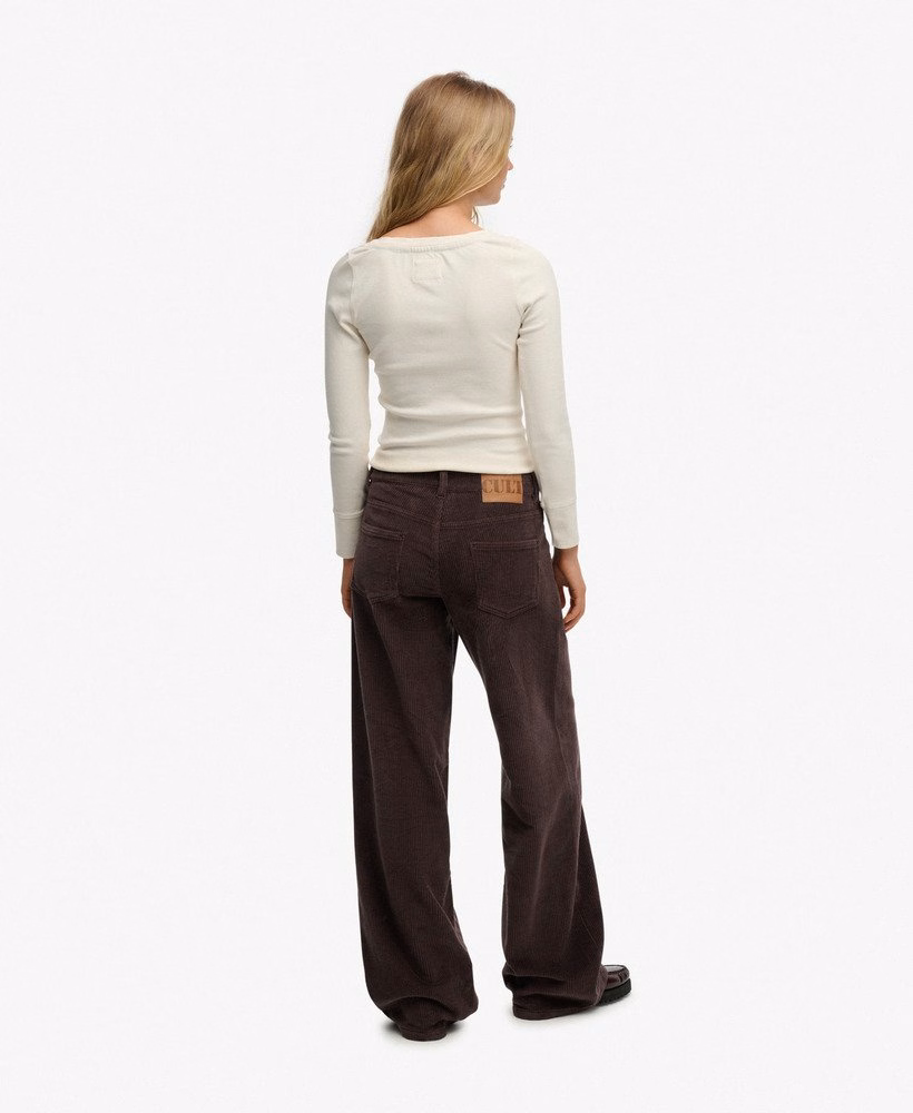 Calça de veludo cotelê jumbo folgada de cintura média