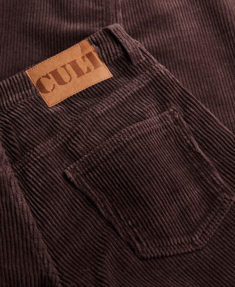 Calça de veludo cotelê jumbo folgada de cintura média