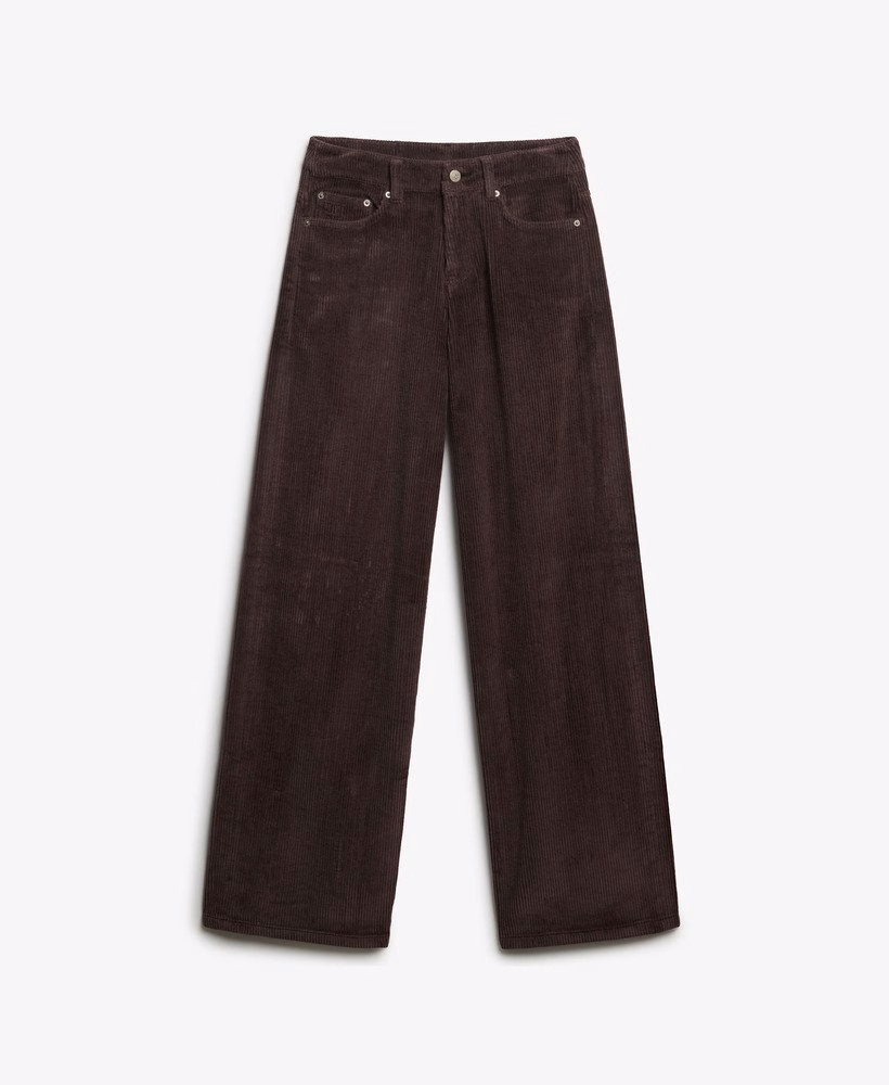 Calça de veludo cotelê jumbo folgada de cintura média
