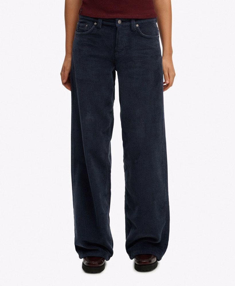 Calça de veludo cotelê jumbo folgada de cintura média