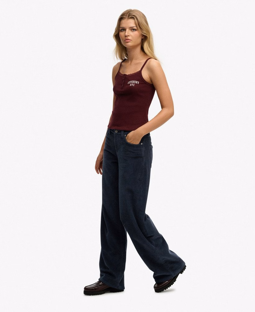 Calça de veludo cotelê jumbo folgada de cintura média