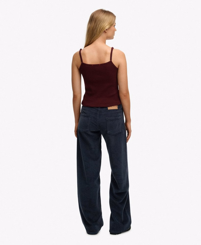 Calça de veludo cotelê jumbo folgada de cintura média