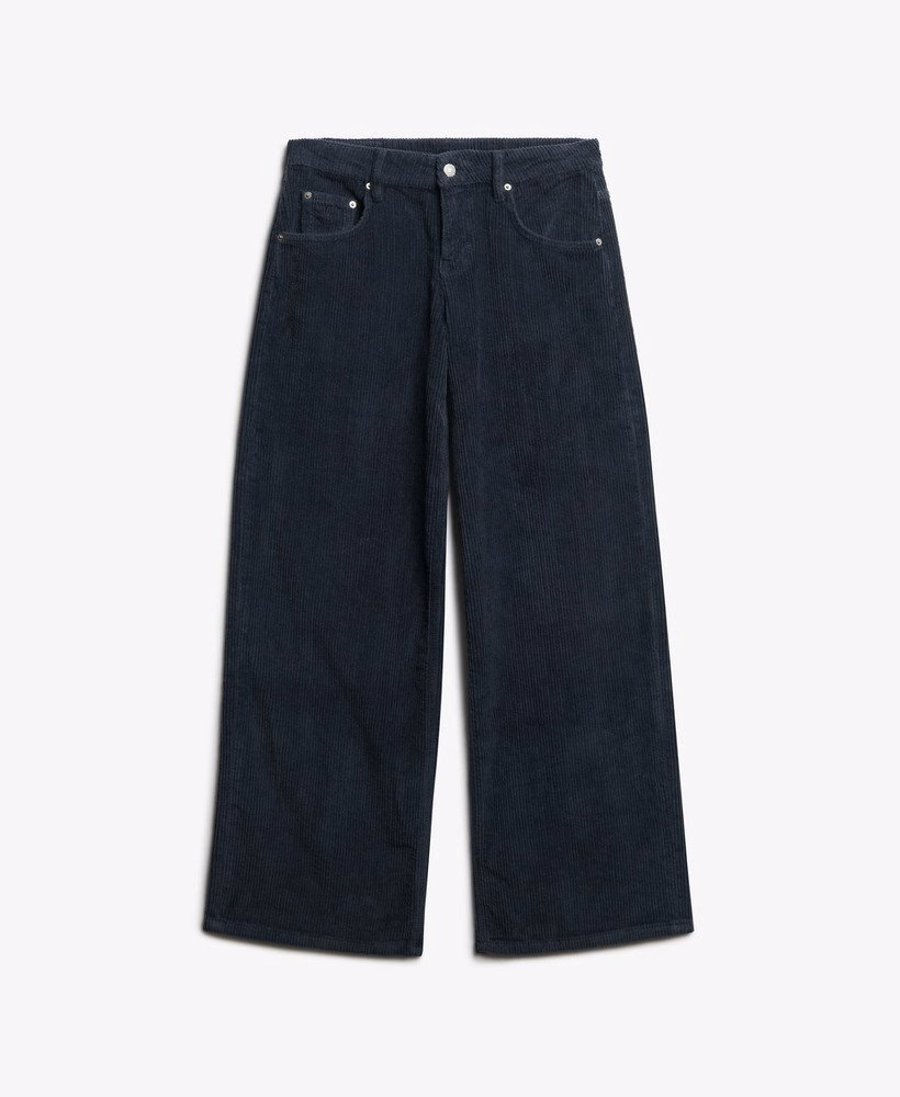 Calça de veludo cotelê jumbo folgada de cintura média
