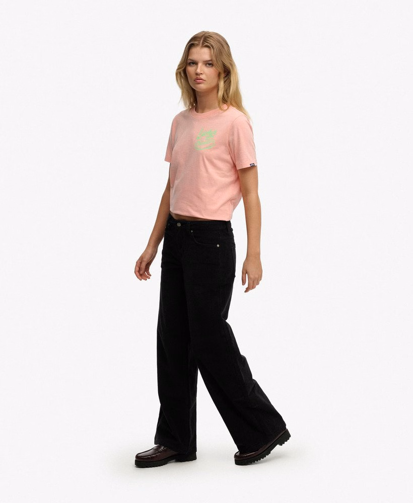 Calça de veludo cotelê curta e folgada de cintura média