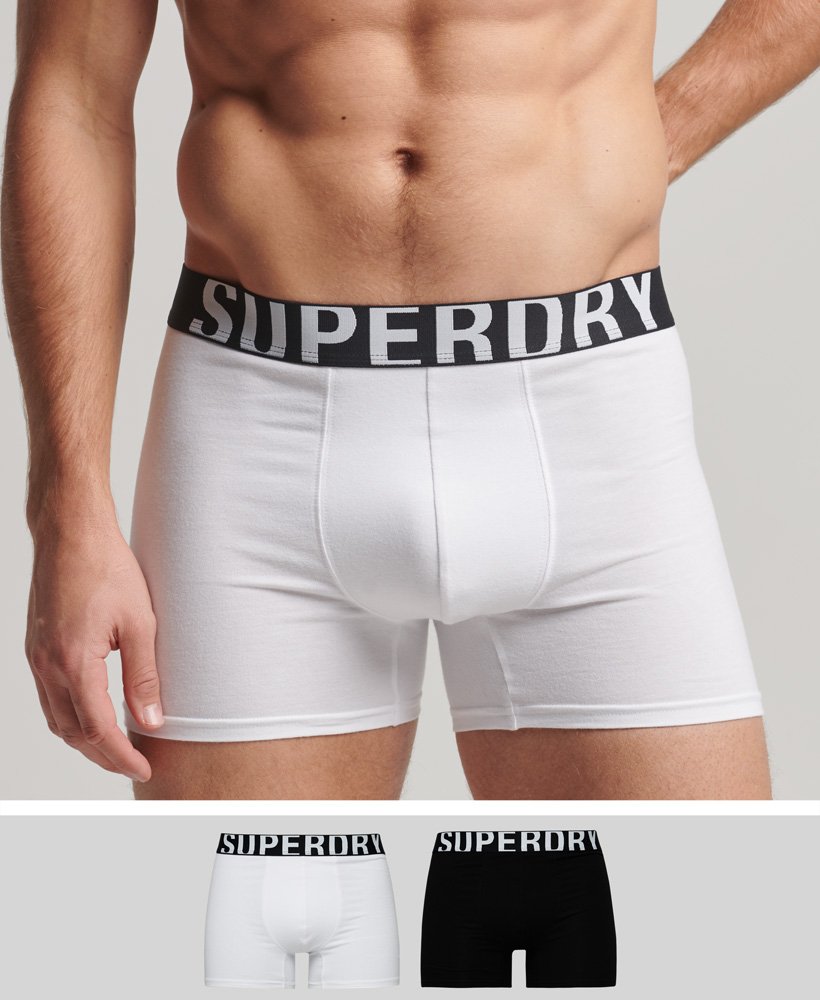 cuecas boxer de algodão orgânico com duplo logo pacote duplo nas cores pretobranco