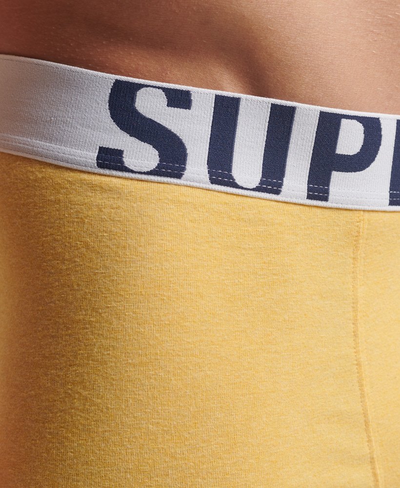 cuecas boxer de algodão orgânico com duplo logo pacote duplo nas cores mazarineamarelo náutico