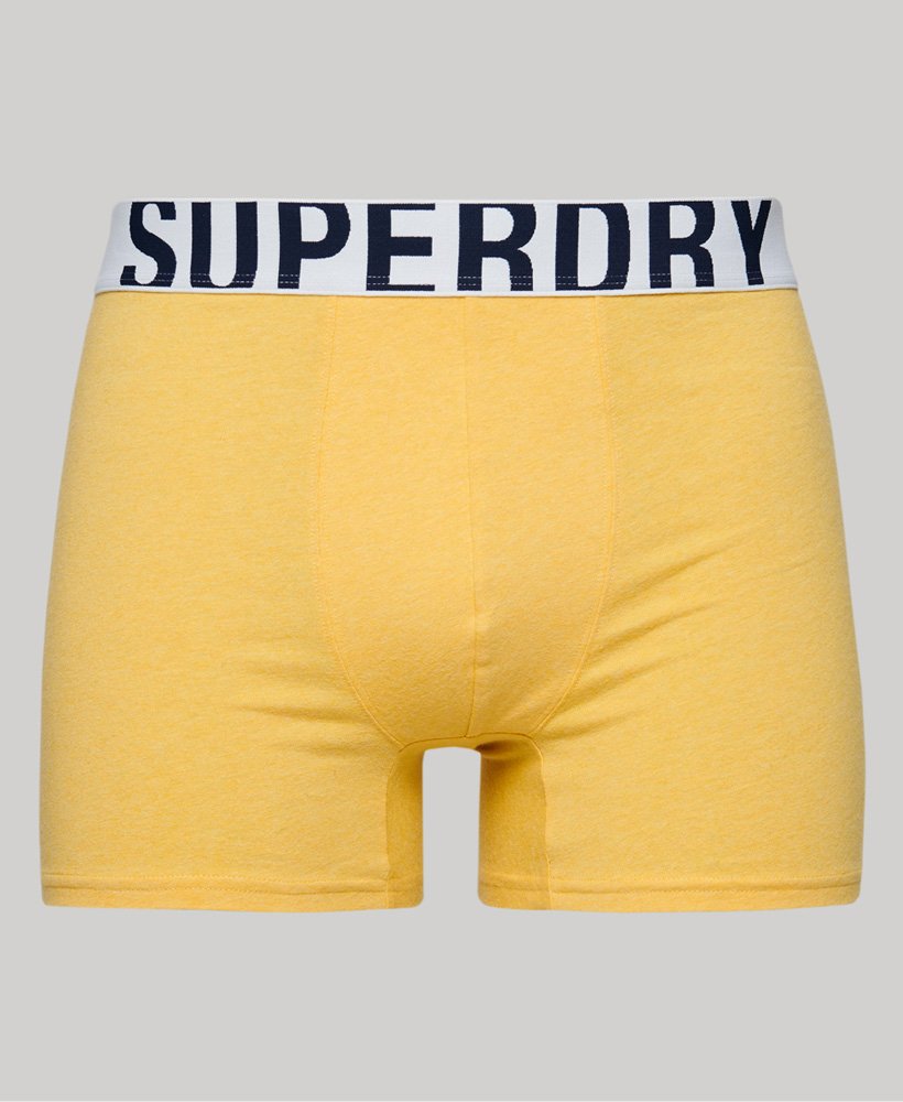 cuecas boxer de algodão orgânico com duplo logo pacote duplo nas cores mazarineamarelo náutico