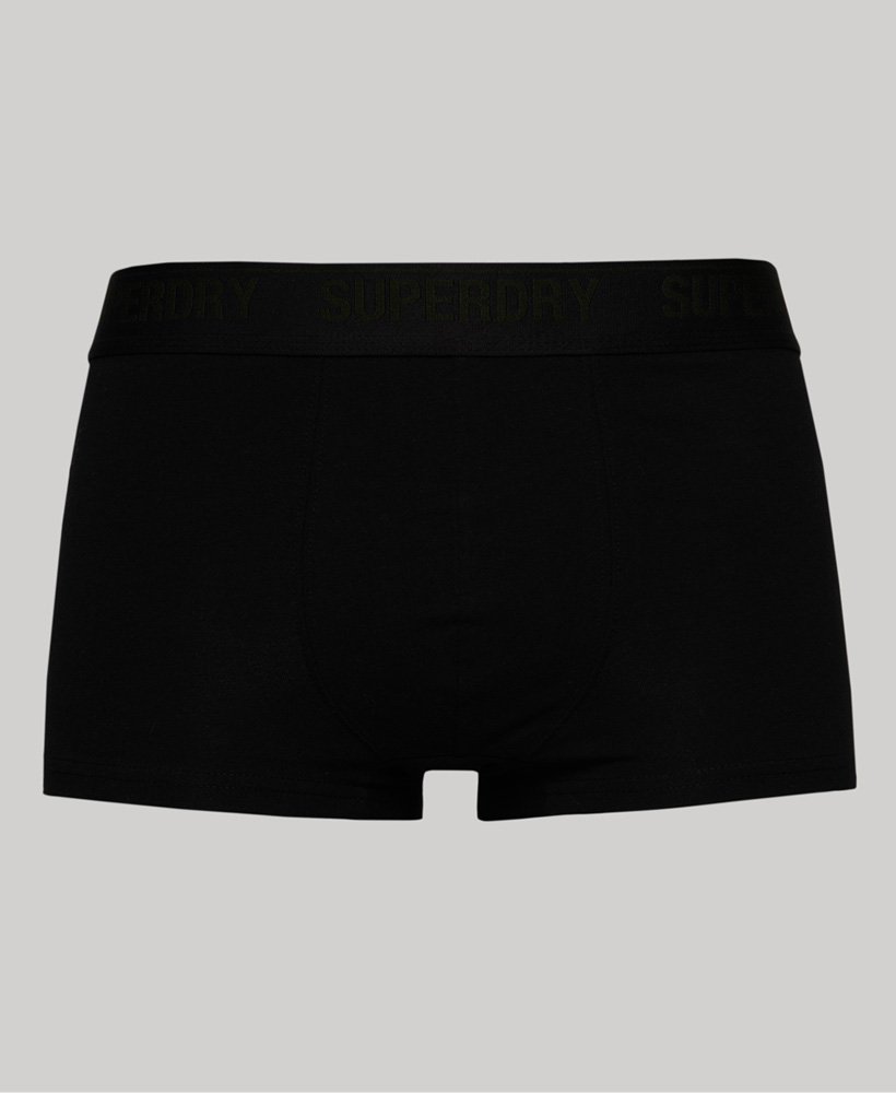 conjunto triplo de cuecas de algodão orgânico nas cores preto verde-oliva e cinza.