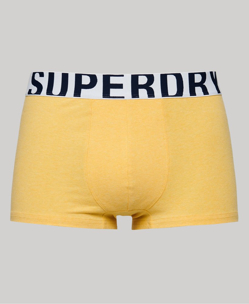 conjunto duplo trunk logo em algodão orgânico nas cores mazarineamarelo náutico