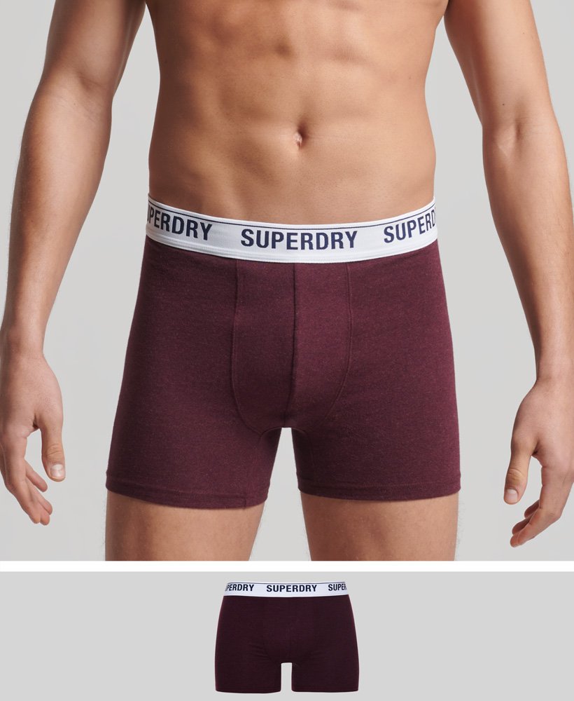 cuecas boxer de algodão orgânico pacote individual em um tom rico de vinho mesclado.