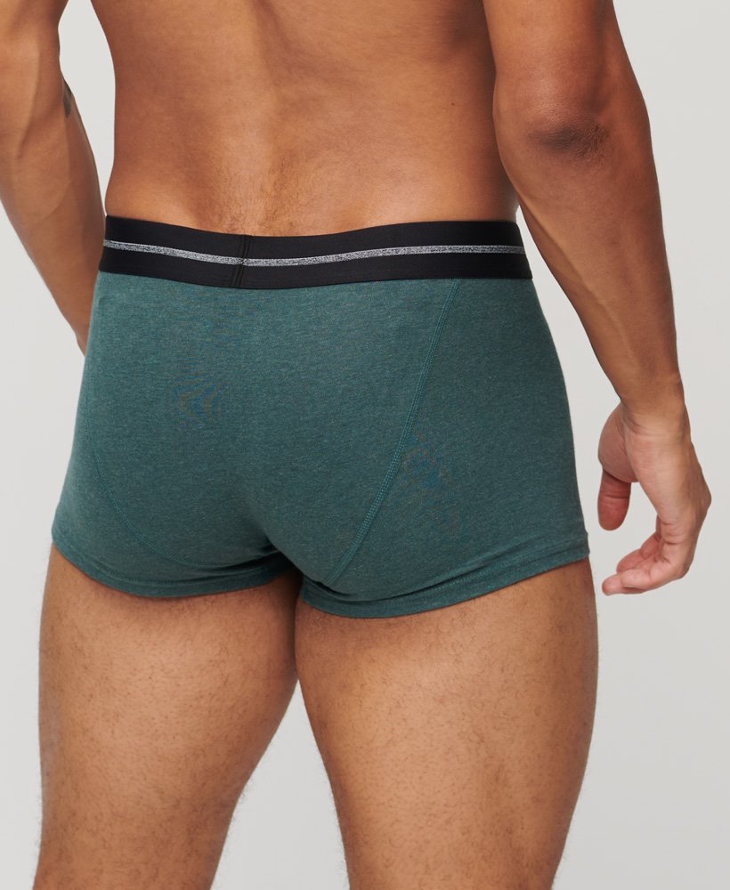 conjunto triplo de baús em algodão orgânico nas cores azul Índigo escuro mescladoverde buck mescladovermelho hike mesclado