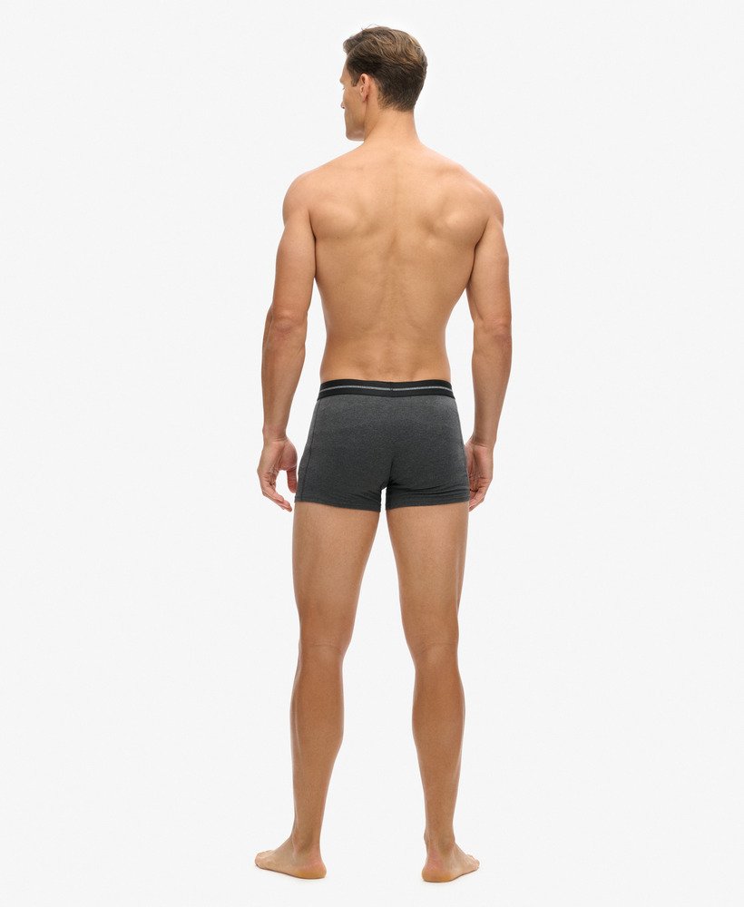 pacote com três cuecas boxer de algodão orgânico na cor raven black mescla.