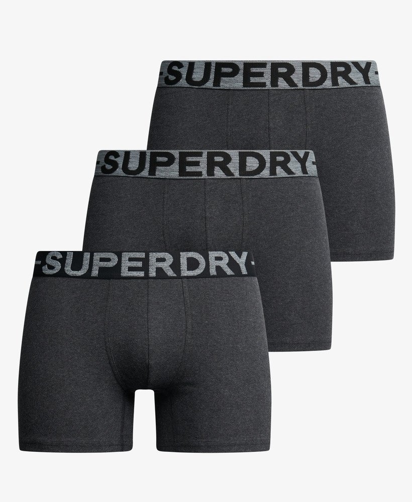 pacote com três cuecas boxer de algodão orgânico na cor raven black mescla.
