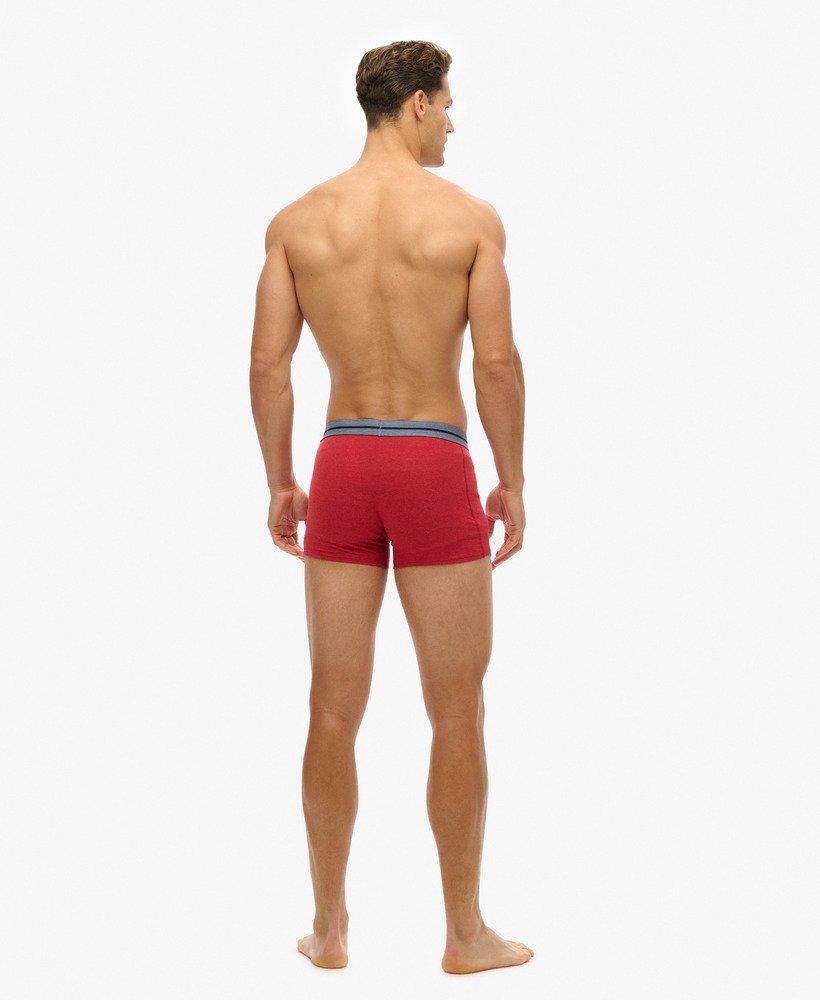 pacote com três cuecas boxer de algodão orgânico nas cores vermelho mesclado berry red marl vermelho mesclado hike red marl e vermelho granulado mid red grit.