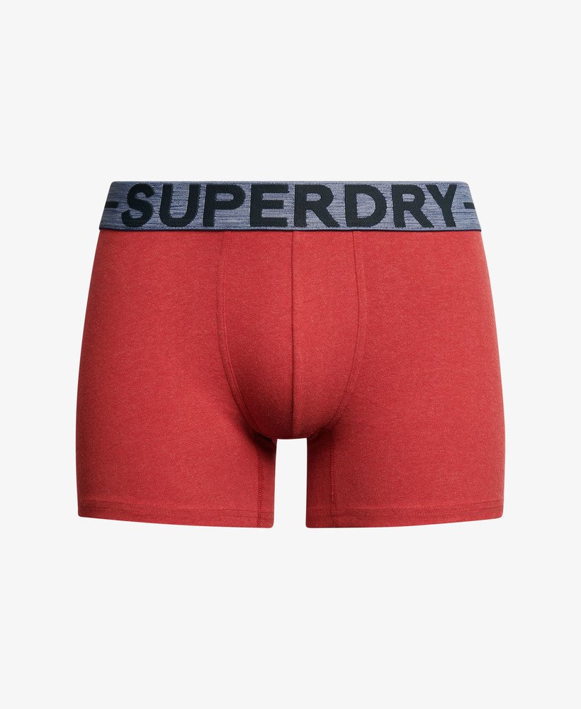pacote com três cuecas boxer de algodão orgânico nas cores vermelho mesclado berry red marl vermelho mesclado hike red marl e vermelho granulado mid red grit.