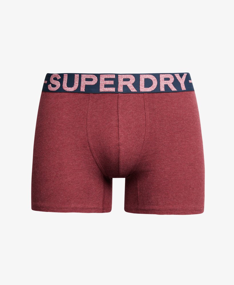 pacote com três cuecas boxer de algodão orgânico nas cores vermelho mesclado berry red marl vermelho mesclado hike red marl e vermelho granulado mid red grit.