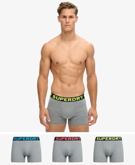 pacote com três cuecas boxer de algodão orgânico na cor cinza mesclado noos.