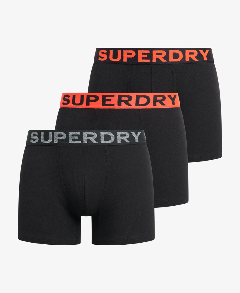 pacote com três cuecas boxer de algodão orgânico nas cores pretolaranja.